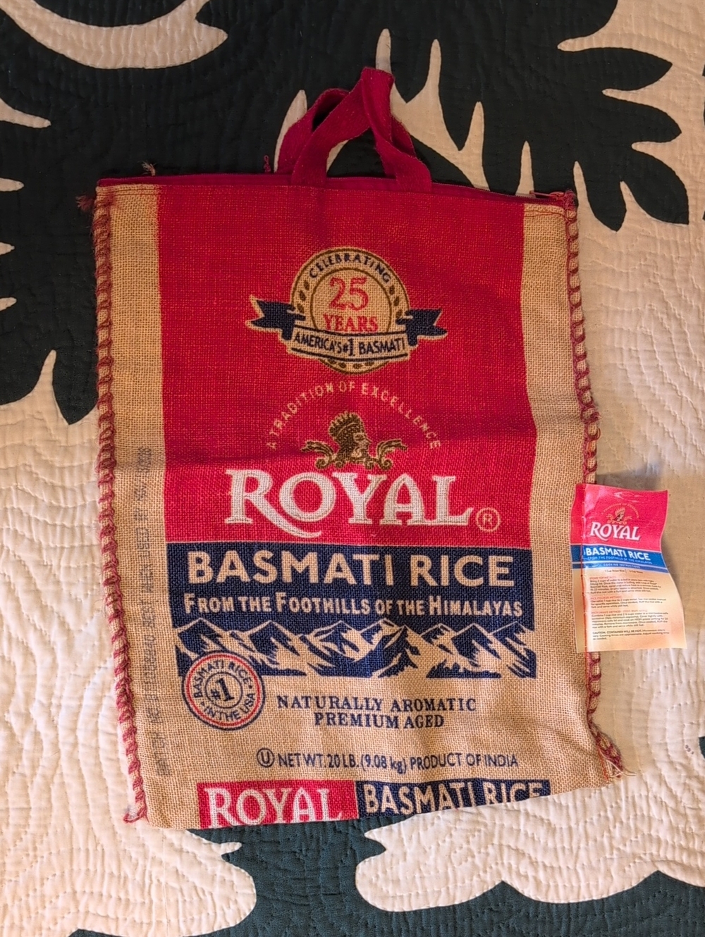 Royal Basmati Rice Burlap Tote - Red & Natural